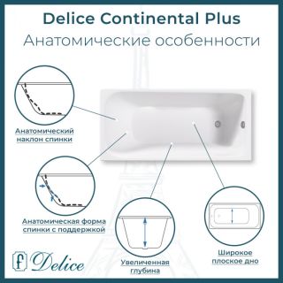 Ванна чугунная Delice Continental PLUS DLR230634-AS с антискользящим покрытием 170х70 см